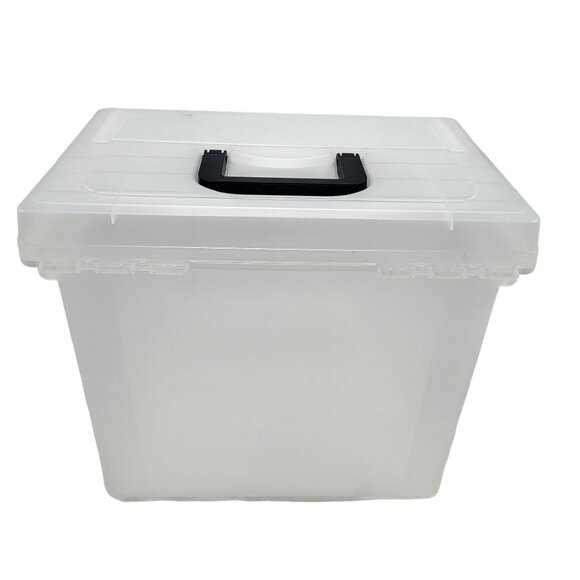 Portable Travel File Holder Box Letter Size W Storage & Top Handle Clear Black - Picture 4 of 11